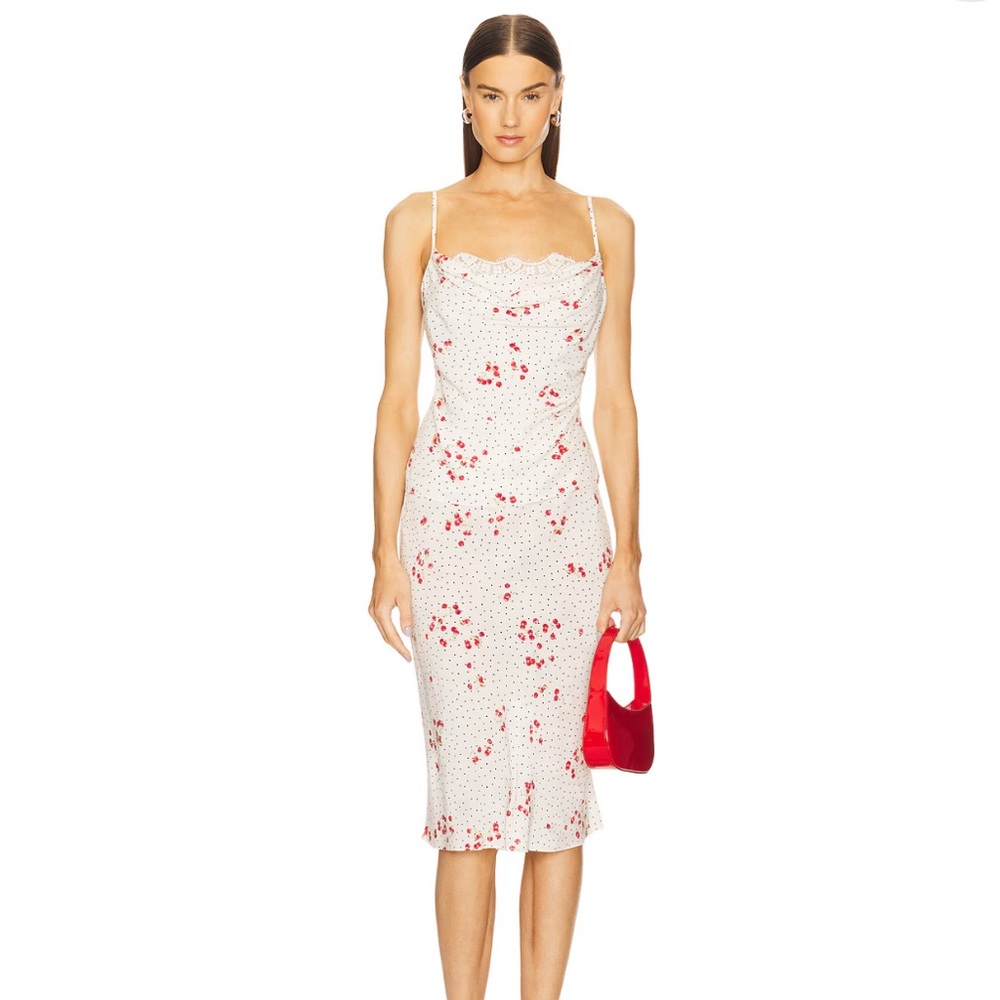 NWT L'Academie Hallie Midi Skirt in Suki Cherry Abstract - Picture 5 of 6